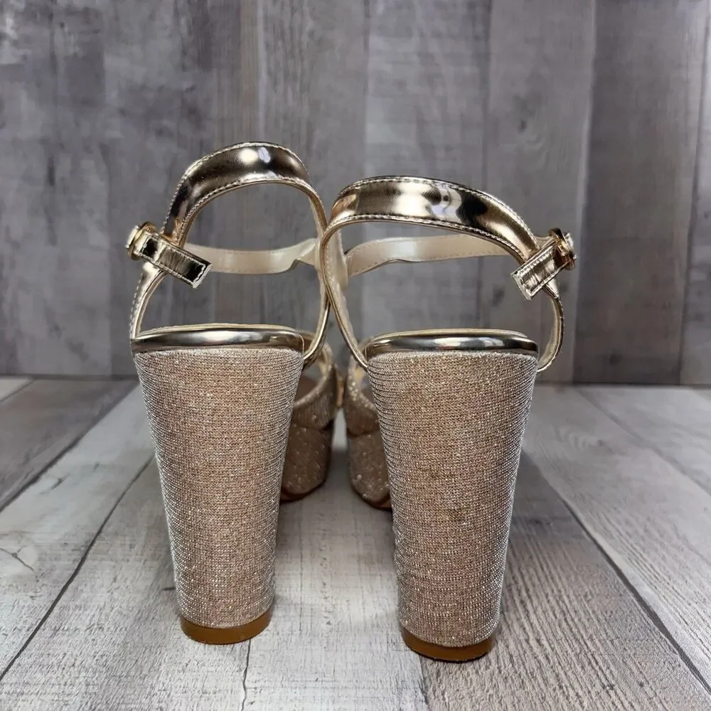 Hingswink Platform Sandals Womens Size 6 Chunky Block Heel Ankle Strap Rose Gold